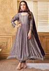 Embroidered Art Silk A Line Suit in Light Purple