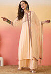 Embroidered Art Silk A Line Suit in Peach