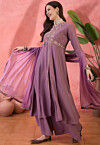 Embroidered Art Silk A Line Suit in Purple