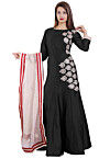 Embroidered Art Silk Abaya Style Suit in Black