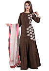 Embroidered Art Silk Abaya Style Suit in Brown