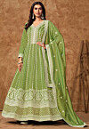 Embroidered Art Silk Abaya Style Suit in Light Green