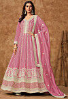 Embroidered Art Silk Abaya Style Suit in Pink