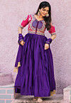 Embroidered Art Silk Abaya Style Suit in Purple