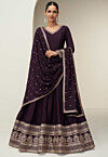 Embroidered Art Silk Abaya Style Suit in Violet