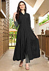 Embroidered Art Silk Anarkali Kurta in Black