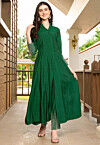 Embroidered Art Silk Anarkali Kurta in Green