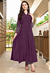 Embroidered Art Silk Anarkali Kurta Set in Purple