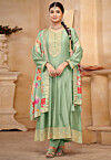 Embroidered Art Silk Anarkali Suit in Green