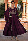Embroidered Art Silk Anarkali Suit in Purple