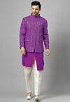 Embroidered Art Silk Asymmetric Kurta Set in Violet