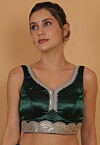 Embroidered Art Silk Blouse in Dark Green