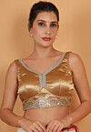 Embroidered Art Silk Blouse in Golden