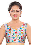 Embroidered Art Silk Blouse in Grey