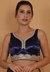 Embroidered Art Silk Blouse in Navy Blue