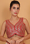Embroidered Art Silk Blouse in Red