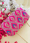 Embroidered Art Silk Clutch Bag in Pink