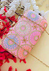 Embroidered Art Silk Clutch Bag in Pink
