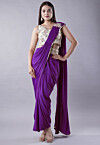 Embroidered Art Silk Crop Top Set in Dark Purple