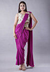 Embroidered Art Silk Crop Top Set in Magenta
