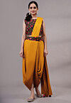 Embroidered Art Silk Crop top Set in Mustard