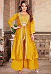 Embroidered Art Silk Crop Top Set in Mustard