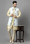 Embroidered Art Silk Sherwani in Light Beige and White