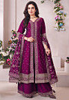 Embroidered Art Silk Front Slitted Pakistani Suit in Violet