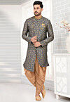 Embroidered  Art Silk Jacquard Dhoti Kurta in Dark Grey