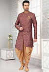 Embroidered  Art Silk Jacquard Dhoti Kurta in Old Rose