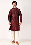 Embroidered Art Silk Jacquard Kurta Set in Maroon