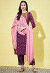 Embroidered Art Silk Jacquard Pakistani Suit in Purple