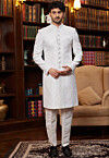 Embroidered Art Silk Jacquard Sherwani in Off White