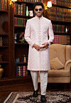 Embroidered Art Silk Jacquard Sherwani in Pink
