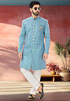 Embroidered Art Silk Jacquard Sherwani in Sky Blue