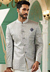 Embroidered Art Silk Jodhpuri Jacket in Grey