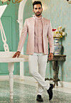 Embroidered Art Silk Jodhpuri Suit in Pink