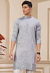 Embroidered Art Silk Kurta in Grey