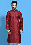 Embroidered Art Silk Kurta in Maroon