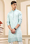Embroidered Art Silk Kurta in Sea Green