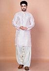 Embroidered Art Silk Kurta Set in Baby Pink