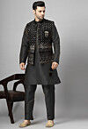 Embroidered Art Silk Kurta Set in Black
