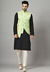 Embroidered Art Silk Kurta Set in Black
