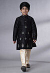Embroidered Art Silk Kurta Set in Black