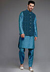 Embroidered Art Silk Kurta Set in Blue