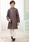 Embroidered Art Silk Kurta Set in Brown