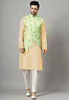 Embroidered Art Silk Kurta Set in Cream