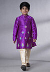 Embroidered Art Silk Kurta Set in Dark Magenta