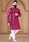 Embroidered Art Silk Kurta Set in Fuchsia