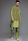 Embroidered Art Silk Kurta Set in Green